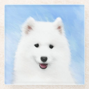 Posavasos De Vidrio Pintura de cachorro samoyada - Arte original del p