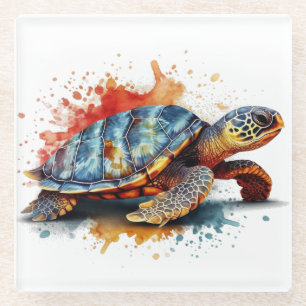 Posavasos De Vidrio pintura de color de agua de una tortuga colorida