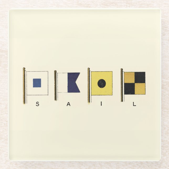 Posavasos De Vidrio Pintura de cuatro banderas con vela escrita debajo (Anverso)