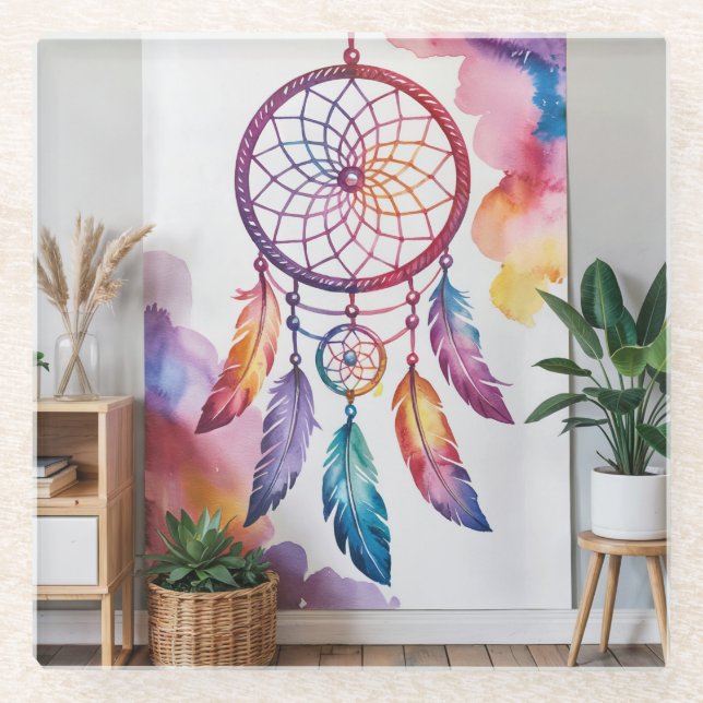 Posavasos De Vidrio Pintura De Dreamcatcher En La Montaña De Vidrio De (Anverso)