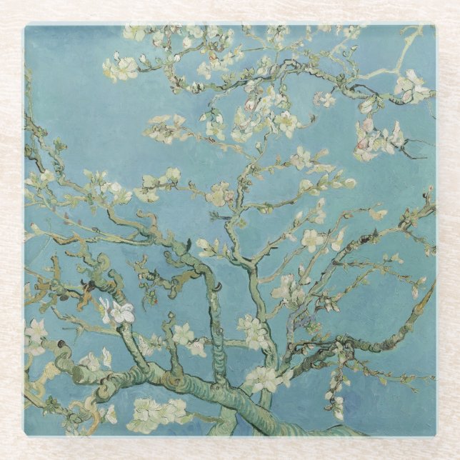 Posavasos De Vidrio Pintura de flores de almendra de Van Gogh (Anverso)