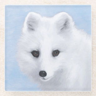 Posavasos De Vidrio Pintura de Fox Ártica - Arte de Vida Silvestre Ori