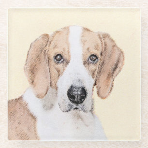 Posavasos De Vidrio Pintura de Foxhound estadounidense - Arte de Perro