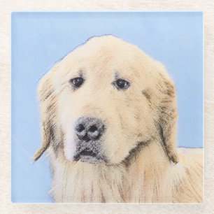 Posavasos De Vidrio Pintura de Golden Retriever - Cute original Dog Ar