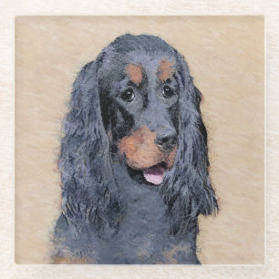 Posavasos De Vidrio Pintura de Gordon Setter - Arte de Perro Original.