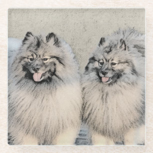 Posavasos De Vidrio Pintura de Keeshond Brothers - Arte Perro Original