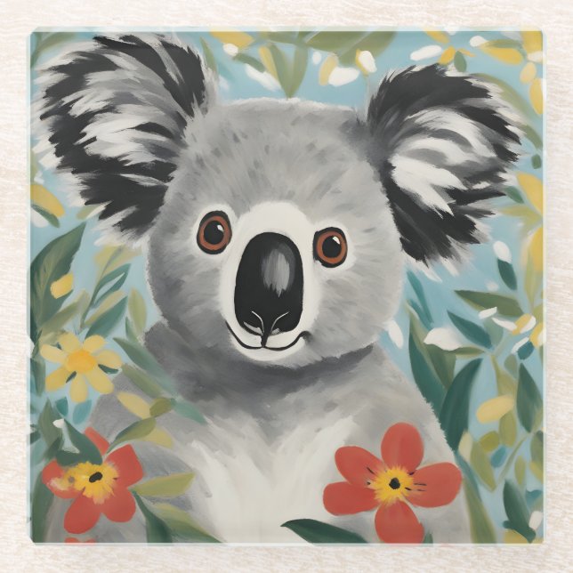 Posavasos De Vidrio Pintura de Koala (Anverso)