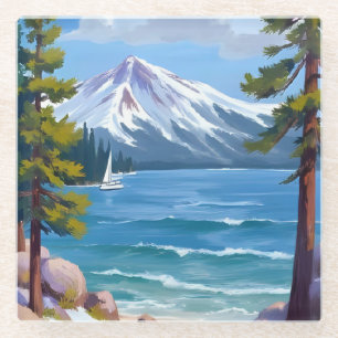 Posavasos De Vidrio Pintura de la playa Sand Harbor Lake Tahoe