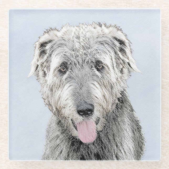 Posavasos De Vidrio Pintura de lobo irlandesa - Arte de perro original (Anverso)