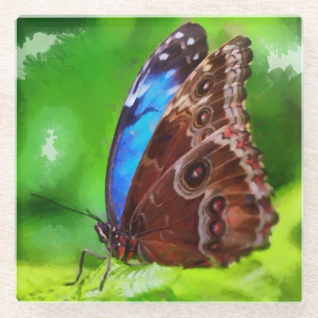 Posavasos De Vidrio Pintura de mariposa (Anverso)