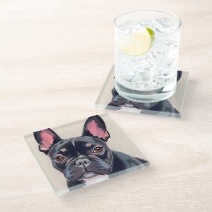 Posavasos De Vidrio Pintura de mascota en acuarela de Bulldog Francés