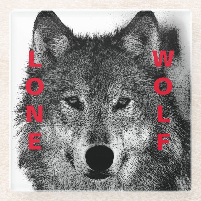 Posavasos De Vidrio Pintura de ojos de lobo blanco y negro (Anverso)