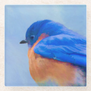 Posavasos De Vidrio Pintura de pájaro azul - Arte original de aves