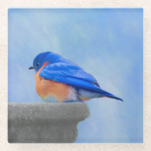 Posavasos De Vidrio Pintura de pájaro azul - Arte original de aves