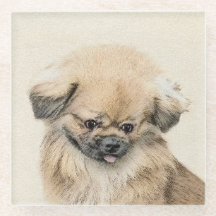 Posavasos De Vidrio Pintura de Pekín - Arte de perro original muy lind