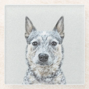 Posavasos De Vidrio Pintura de perro boyero australiano - Arte origina