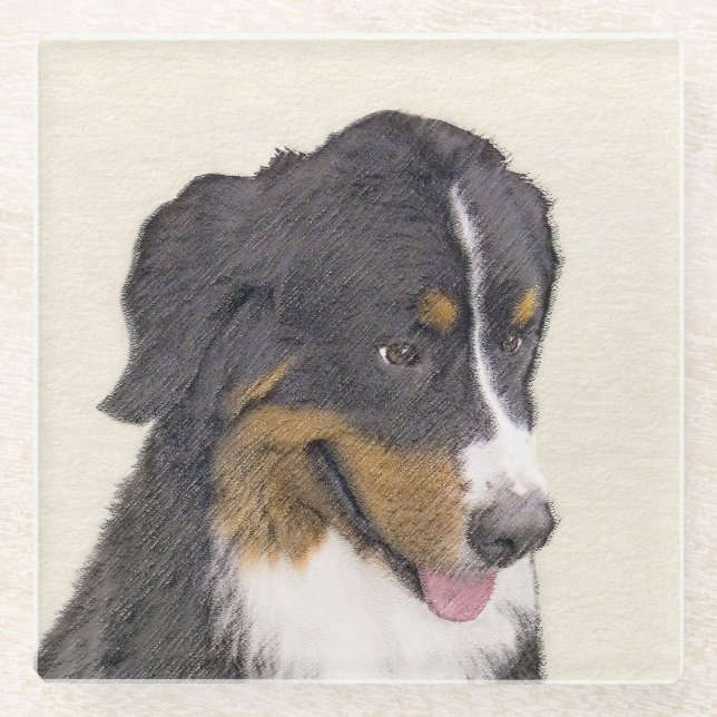 Posavasos De Vidrio Pintura de perro de montaña de Bernese - Arte de p (Anverso)