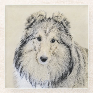 Posavasos De Vidrio Pintura de perro pastelero de Shetland - Arte de p