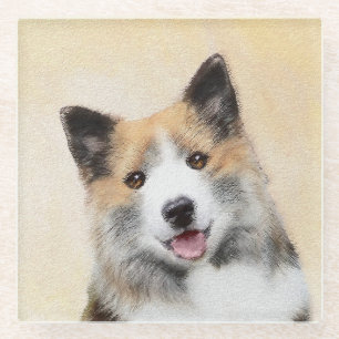 Posavasos De Vidrio Pintura de perro pastor islandés - Arte original d