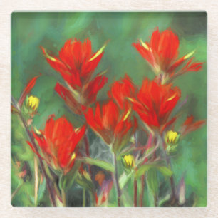 Posavasos De Vidrio Pintura de pincel indio - Arte de flores original