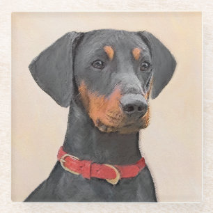 Posavasos De Vidrio Pintura de Pinscher original de arte animal