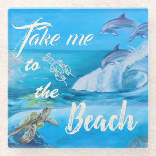 Posavasos De Vidrio Pintura de playa y vida marina