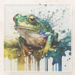Posavasos De Vidrio Pintura de rana semiabstracta muy Guay