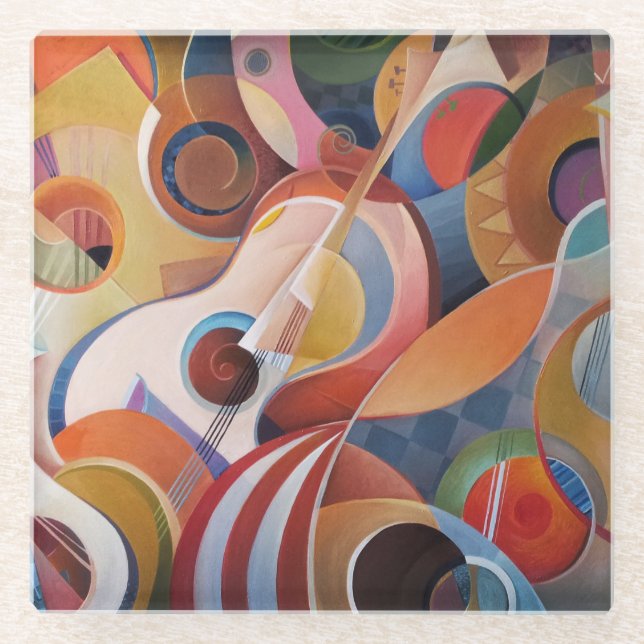 Posavasos De Vidrio Pintura de resumen de música hecha a mano (Anverso)
