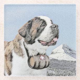 Posavasos De Vidrio Pintura de San Bernardo - Arte de Perro Original.