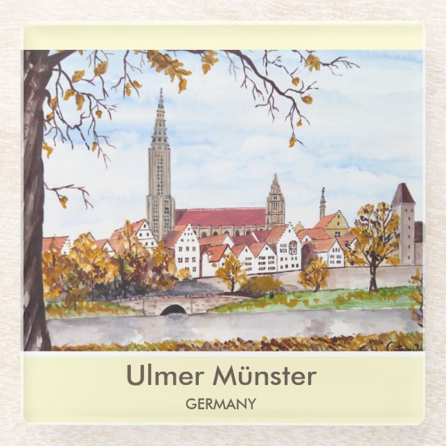 Posavasos De Vidrio Pintura de Ulm Minster Alemania de Farida Greenfie (Anverso)