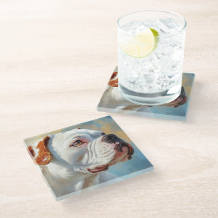 POSAVASOS DE VIDRIO PINTURA DE UN PERRO BULLDOG AMERICANO HERMOSO