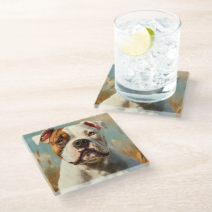 POSAVASOS DE VIDRIO PINTURA DE UN PERRO BULLDOG AMERICANO HERMOSO