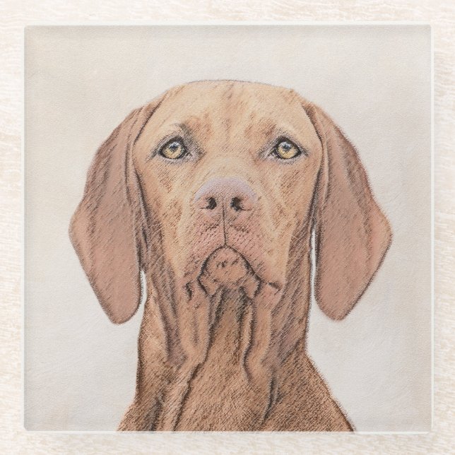 Posavasos De Vidrio Pintura de Vizsla - Arte Perro Original. (Anverso)