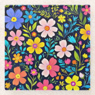 Posavasos De Vidrio Pintura digital floral patrón de flores-38875