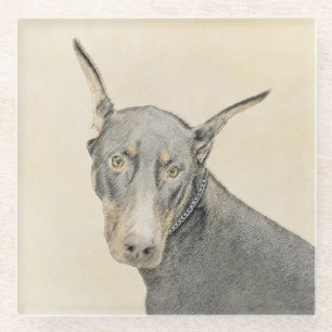 Posavasos De Vidrio Pintura Doberman Pinscher - Original Dog Art