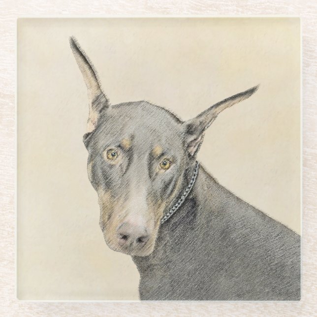Posavasos De Vidrio Pintura Doberman Pinscher - Original Dog Art (Anverso)