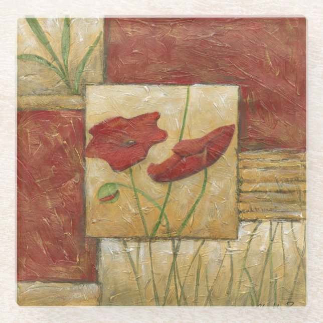 Posavasos De Vidrio Pintura floral con pinceladas de cepillo visibles (Anverso)