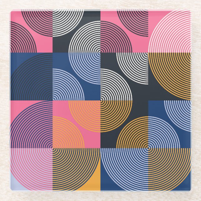 Posavasos De Vidrio Pintura geométrica circular de cosecha (Anverso)