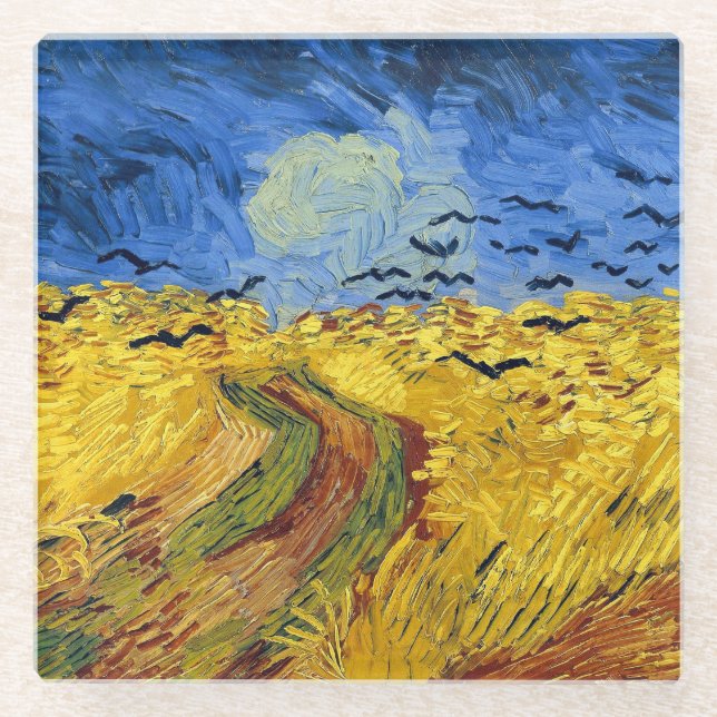 Posavasos De Vidrio Pintura impresionista de Van Gogh Wheat Fields (Anverso)
