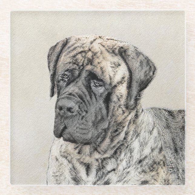 Posavasos De Vidrio Pintura inglesa de castiff (Brindle) - Arte de per (Anverso)