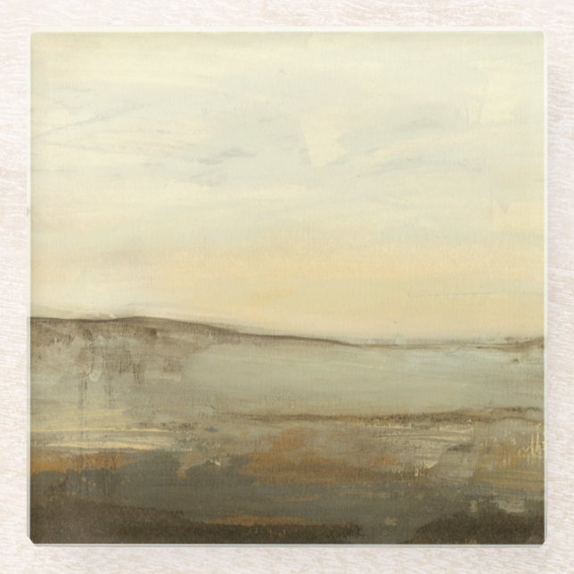 Posavasos De Vidrio Pintura moderna de aceite de paisajes de atardecer (Anverso)