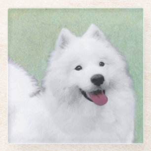 Posavasos De Vidrio Pintura Samoyed - Arte Perro Original Cuto