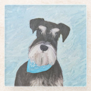 Posavasos De Vidrio Pintura Schnauzer (en miniatura) - Perro original