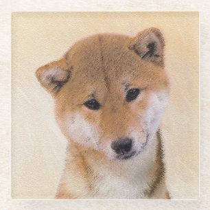 Posavasos De Vidrio Pintura Shiba Inu (roja) - Arte Perro Original