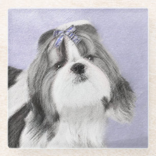 Posavasos De Vidrio Pintura Shih Tzu - Arte Perro Original.