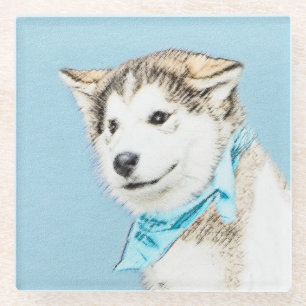 Posavasos De Vidrio Pintura siberiana Husky de pipa - Arte original de