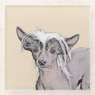 Posavasos De Vidrio Pintura sin pelo de chino arte original de perro