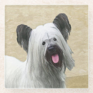 Posavasos De Vidrio Pintura Skye Terrier - Arte Perro Original.