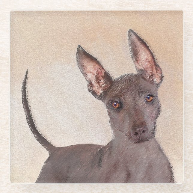 Posavasos De Vidrio Pintura Xoloitzcuintli - Arte Perro Original Cuto (Anverso)