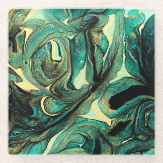 Posavasos De Vidrio Pinturas acrílicas Aquamarinas: fondo abstracto.